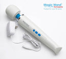 Magic Wand Rechargeable HV-270 Multispeed Massager with charger, trusted for over 30 years, featuring control buttons.