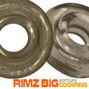 Oxballs Rimz Big Single Cock Ring Storm displayed in clear material with soft lips design for comfort and secure fit.