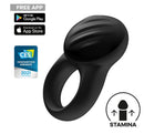 Satisfyer Signet Ring App Controlled Vibrating Cock Ring with ribbed silicone design and smartphone control for intimate pleasure.