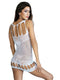 Sheer halter dress in blue lingerie showcasing intricate lace and cut-out back detail, perfect for an alluring look.