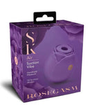 Secret Kisses Rosegasm Air Clitoral Stimulator Purple packaging showing suction vibe and features.