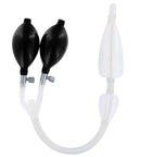 CleanStream Silicone Double Bulb Enema Nozzle Clear with black inflatable bulbs and clear tubing for enema play.