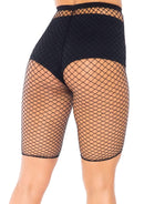 Leg Avenue Industrial Fishnet Biker Shorts One Size Black showcasing bold net design and flattering high waist.