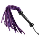 Strict Leather Nubuck Flogger Purple with flat-tipped falls and braided handle for impact and precision.