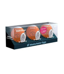 Satisfyer Crunchy Masturbator Egg 3 Pack Orange in packaging showcasing discreet stimulation.