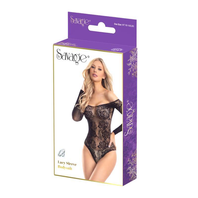 LACY SLEEVE BODYSUIT BLACK-2