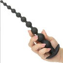 Rechargeable X-10 Silicone Power Beads 11 inch Black held in hand, showcasing its flexible design and graduated beads.