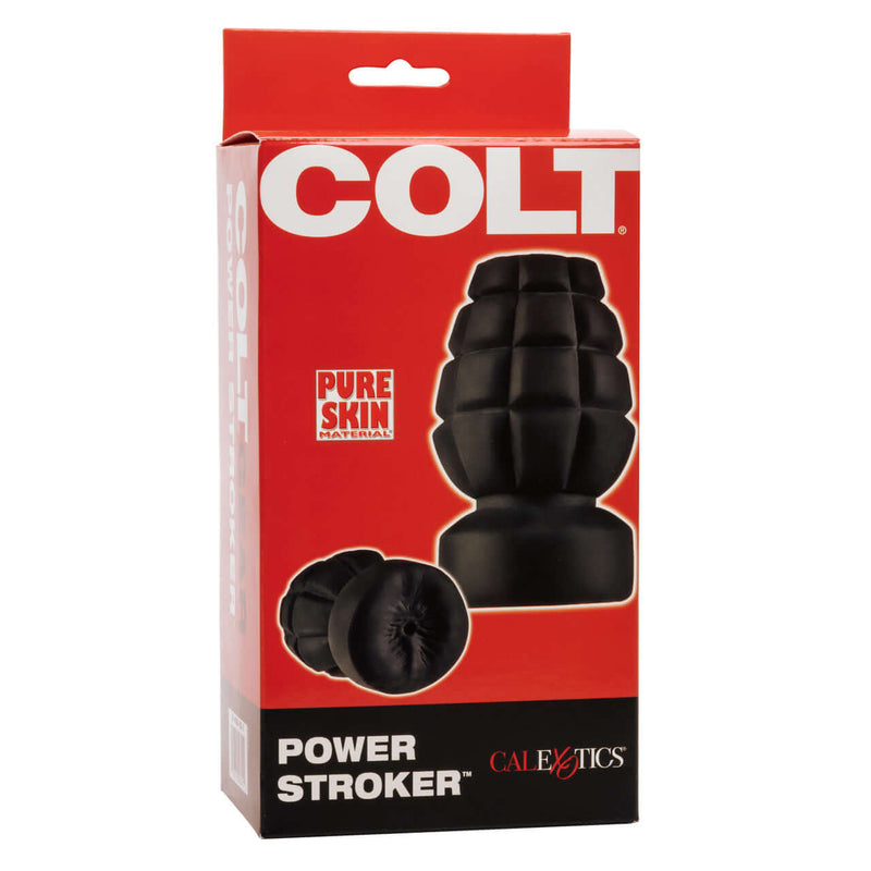 Colt Power Stroker packaging showcasing Pure Skin material for intense sensations and ultimate pleasure.