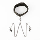 SEI MIO Twin Tweaks Velvet Collar with Nipple Clamps featuring a black faux leather collar and adjustable nipple clamps.