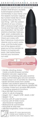 Zero Tolerance Shell Shock Rechargeable Vibrating Stroker features ergonomic design, strong vibrations, and premium materials for customized pleasure.