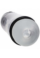 Pumped SonicPull 10 Function Multimedia Enhanced Masturbator with a clear silicone design and textured interior.