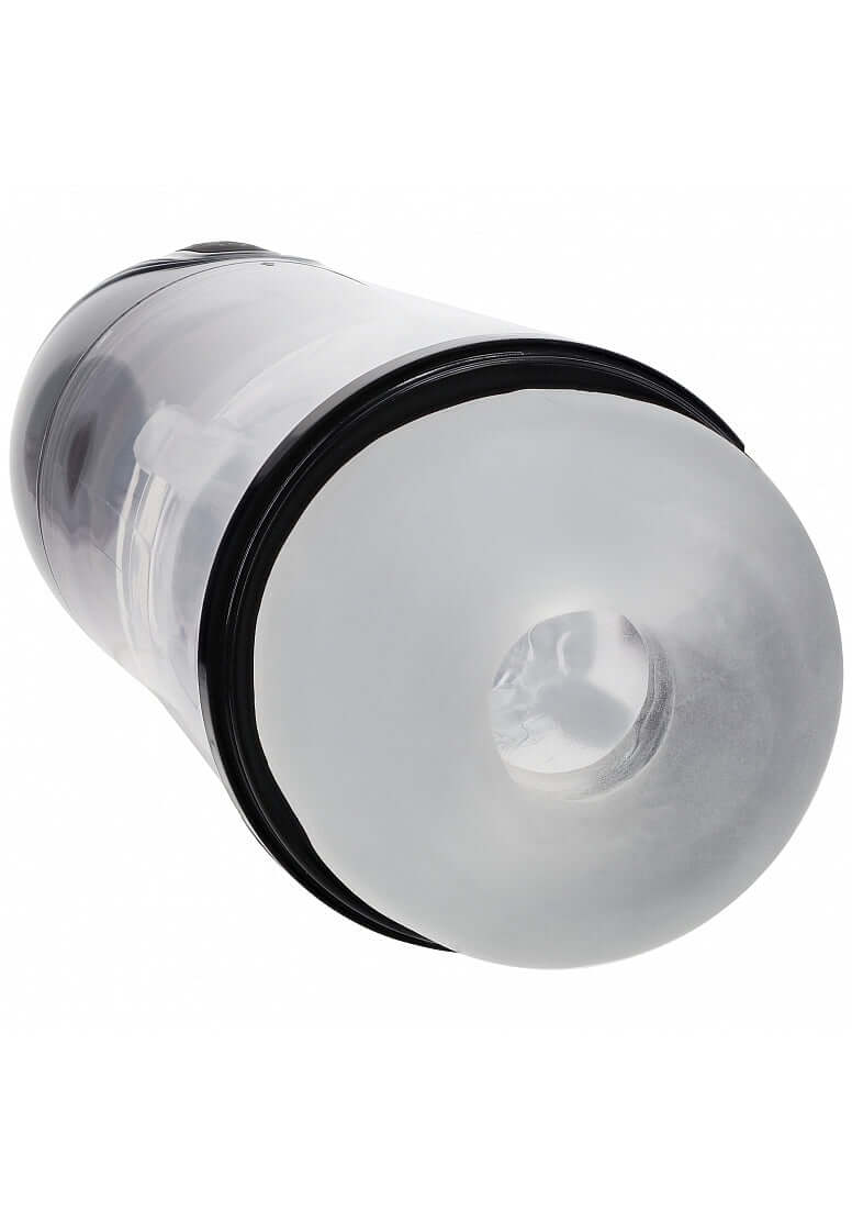 Pumped SonicPull 10 Function Multimedia Enhanced Masturbator with a clear silicone design and textured interior.