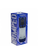 Pumped UltraLift 10 Function Rechargeable Masturbator Blue packaging showcasing its features and design.