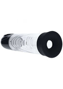 Pumped CyberPulse 13 Function Automatic Penis Pump Black showcasing a sleek design with clear cylinder and black accents.