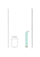 Loveline Aurora 10 Function G-Spot Glass Vibrator 6.3 inch Green next to a soda can for size comparison.
