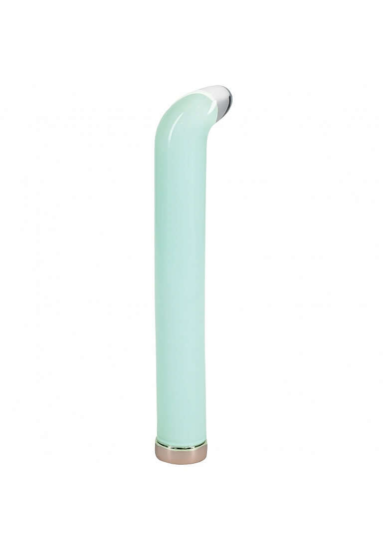 Loveline Aurora 10 Function G-Spot Glass Vibrator 6.3 inch Green, elegant glass design for intimate pleasure.