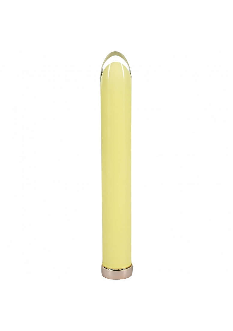 Loveline Sparkle 10 Function Glass Vibrator 6.3 inch Yellow in sleek design with yellow glass finish