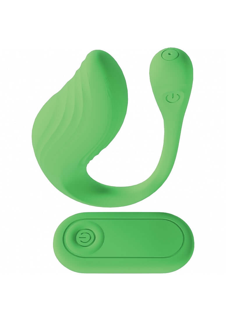 Loveline Velvet G-spot Vibrator Green with remote control for enhanced pleasure and relaxation.