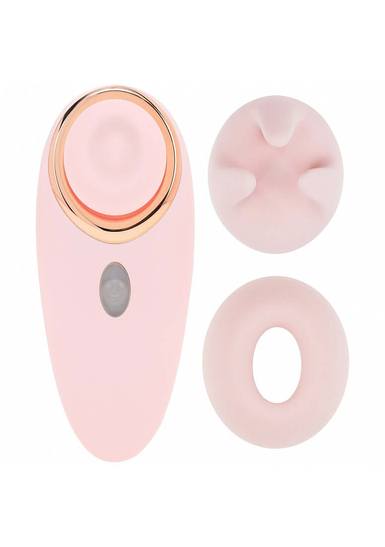 LoveLine Aurie AirTapTech Rechargeable Vibrator Pink with interchangeable attachments for versatile stimulation.