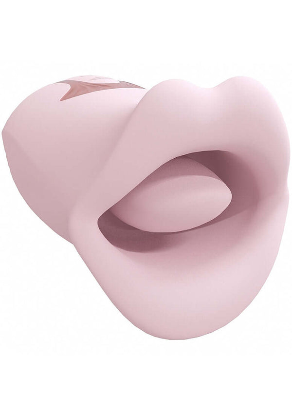 LoveLine Kiss 10 Speed Suction and Vibrating Mouth Vibrator in soft pink with realistic mouth design.