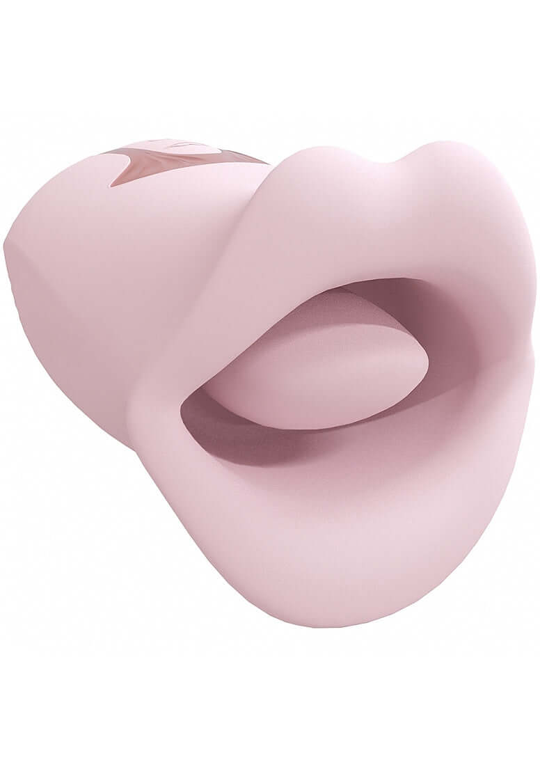 LoveLine Kiss 10 Speed Suction and Vibrating Mouth Vibrator in soft pink with realistic mouth design.
