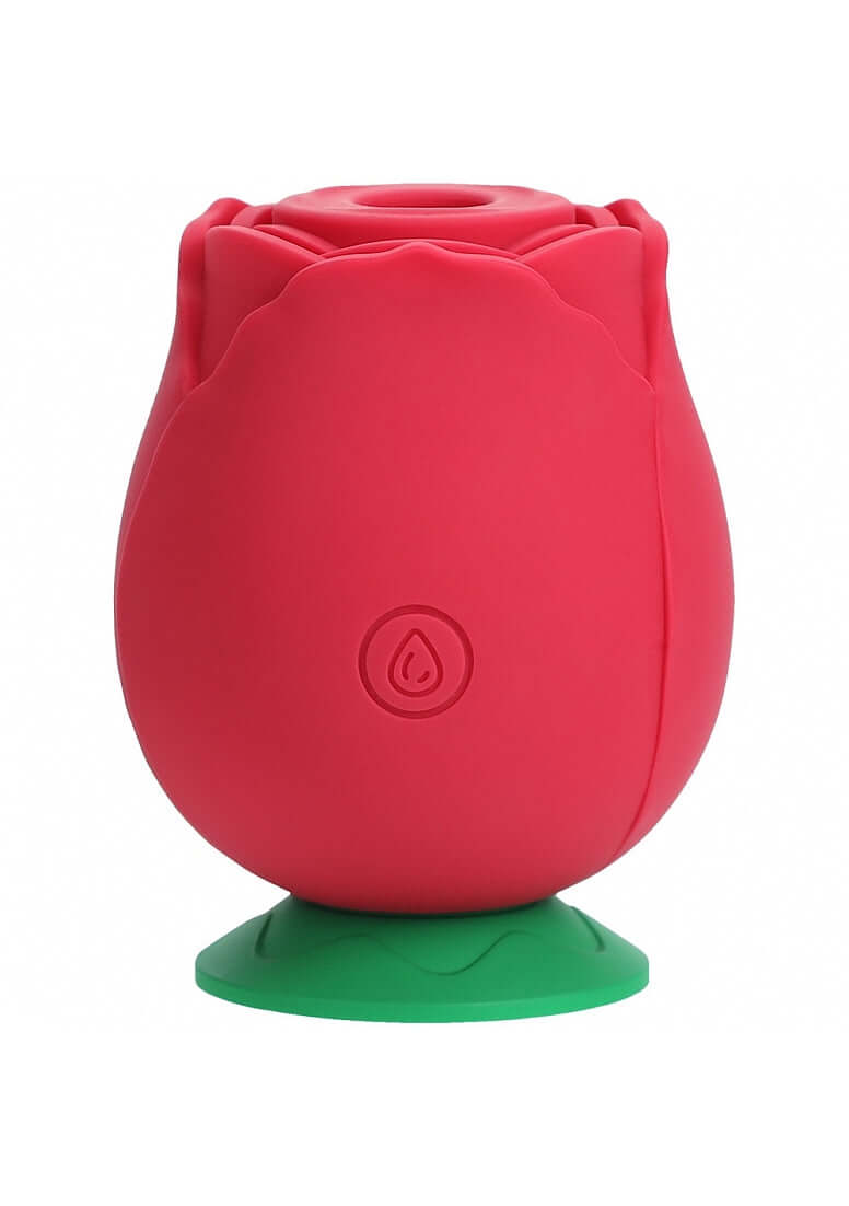 The Rose 10 Speed Air Pulse Vibe in a vibrant rose design with a green base for elegant pleasure.