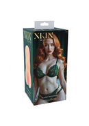 Xkin Secret Affairs Nicolette Stroker Flesh product packaging featuring a sensual model in green lingerie.