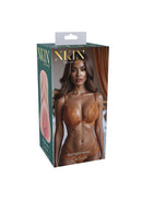 Xkin Midnight Honey Celeste Stroker Tan packaging featuring a model, designed for ultimate pleasure and comfort.