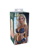 Xkin Secret Affairs Blonde Desire Alessia Stroker Flesh product packaging featuring alluring model in lingerie.