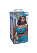 Xkin Career Girls Naughty Nurse Stroker Tan packaging featuring a sexy nurse in a turquoise outfit.