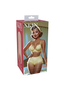 Xkin Pinup Bettie Blowkiss Stroker Tan packaging featuring a seductive pinup girl in sweet lingerie.