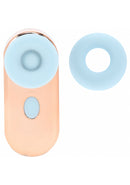 Loveline Budside Air Tap Tech Vibe compact vibrator with interchangeable silicone attachments in blue.