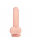 Realrock Dual Layered Vibrating Curved Dildo 8 inch Flesh on a white background showcasing its dual-density design.