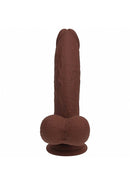 Realrock Dual Layered Vibrating Curved Dildo 8 inch Brown showcasing its lifelike design and texture.