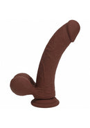 Realrock Dual Layered Vibrating Curved Dildo 8 inch Brown with lifelike texture and design.