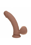 Realrock Dual Layered Vibrating Curved Dildo 7 inch Tan for realistic pleasure and integrated vibration.