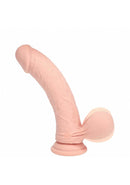 Realrock Dual Layered Vibrating Curved Dildo 7 inch Flesh showcasing realistic texture and design.