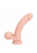 Realrock Dual Layered Vibrating Curved Dildo 7 inch Flesh featuring realistic texture and strong suction base.