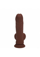 Realrock Dual Layered Vibrating Curved Dildo 7 inch Brown standing view with detailed texture.