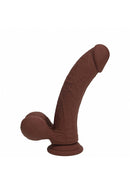 Realrock Dual Layered Vibrating Curved Dildo 7 inch Brown displayed on a white background