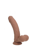 Realrock Dual Layered Vibrating Curved Dildo 6 inch Tan with realistic texture and dual-density materials.