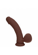 Realrock Dual Layered Vibrating Curved Dildo 6 inch Brown with realistic design and suction base.