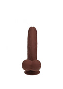 Realrock Dual Layered Vibrating Curved Dildo 6 inch Brown displayed on a white background.