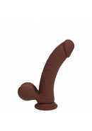 Realrock Dual Layered Vibrating Curved Dildo 6 inch Brown showcasing its realistic design and textured surface.
