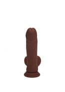 Realrock Dual Layered Vibrating Curved Dildo 6 inch Brown showcasing a realistic design and dual-density construction.