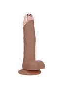 Realrock Metalhead Vibrating Straight Dildo 8 inch Tan with a solid metal head for firm pressure and powerful vibration.