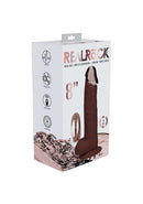 Realrock Metalhead Vibrating Straight Dildo 8 inch Brown packaging with details and features.
