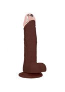Realrock Metalhead Vibrating Straight Dildo 8 inch Brown displayed against a white background.