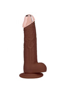 Realrock Metalhead Vibrating Straight Dildo 8 inch Brown with solid metal head and lifelike design.
