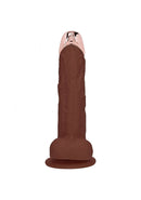 Realrock Metalhead Vibrating Straight Dildo 8 inch Brown with solid metal head and suction base for pronounced stimulation.